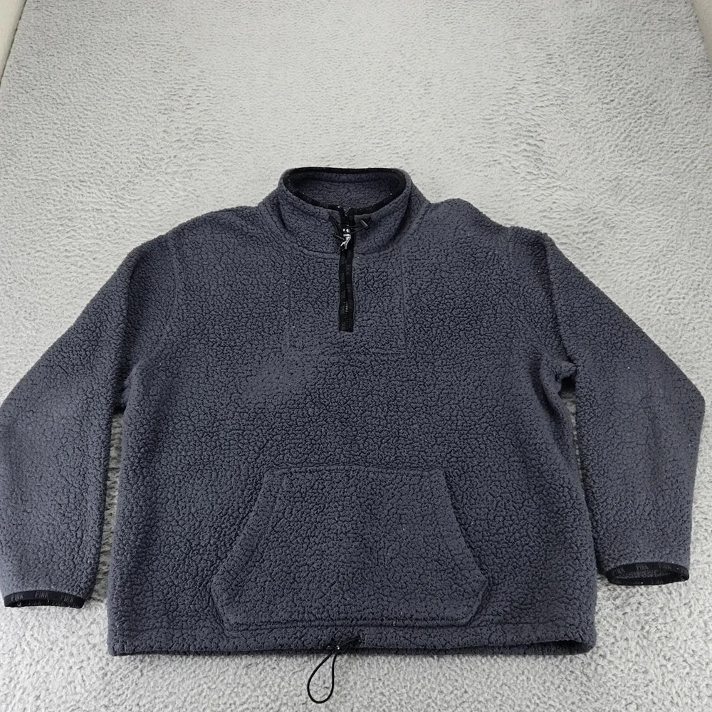 PINK Jacket Womens XL Gray Fuzzy Long Sleeve 1/4‎ Zip Pull Over Pockets